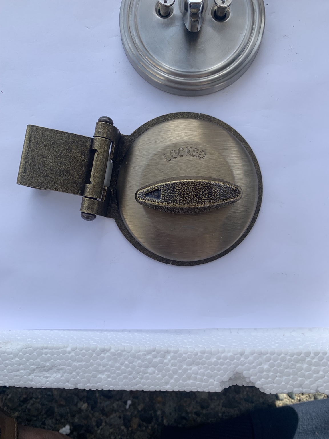 Deadbolt Secure Antique Brass installed view 2